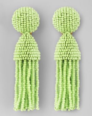 Oscar de la Renta Short Beaded Tassel Earrings - Green.jpg